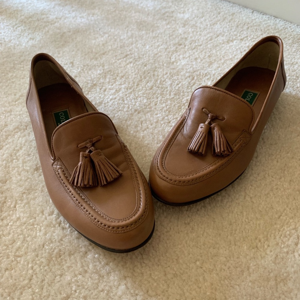 Cole Haan tan leather tassel loafers made in Italy